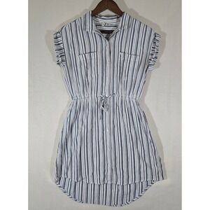 Japna Striped Button Down Shirt Dress Drawstring Waist Hi Low Size M